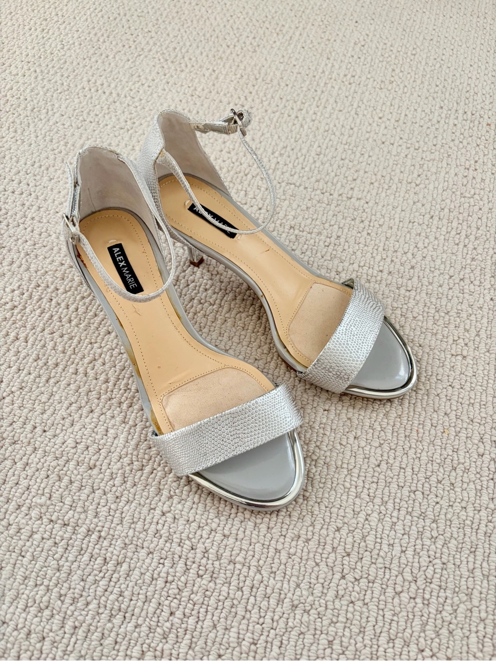 Alex Marie Metallic Silver Open-Toe Ankle-Strap Heels Size 6.5 NWOT